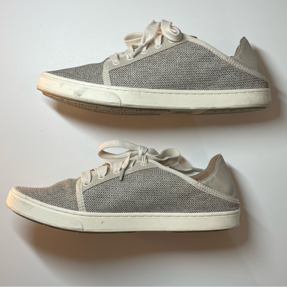 Olukai Pehuea Li Women's Lace Up Sneakers Cream Beige Tan Shoes